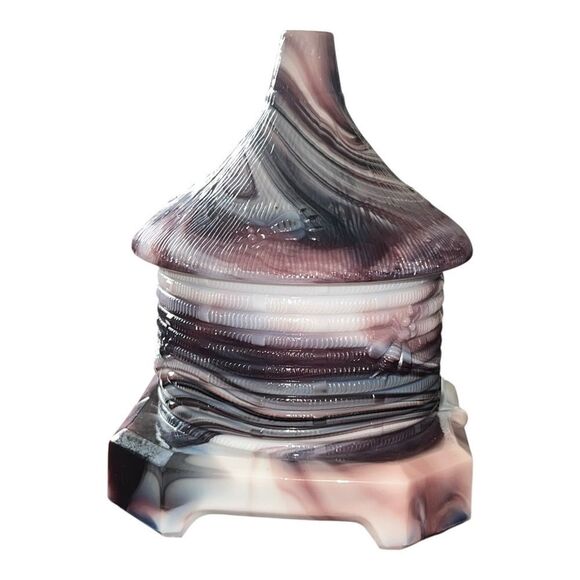 Vintage Purple Slag Malachite Glass Honey Pot w/ Lid Bee Pattern EUC - Picture 5 of 10